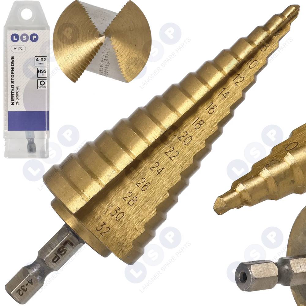 Stupňovitá kužeľová vŕtačka 4-32 mm HSS TiN HEX vŕtačka na vianočný stromček